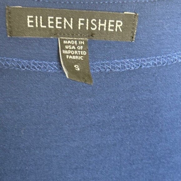 Eileen Fisher Jersey Dress with Cap Sleeves and Draped Neckline - Navy Blue - S - Picture 7 of 9